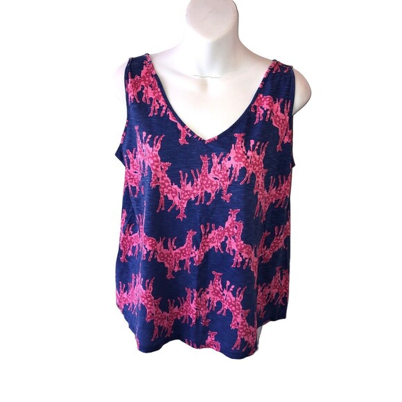 Lilly Pulitzer Blue and Pink Giraffe Print Lightweight V-Neck Tank Top Size L - Picture 2 of 10